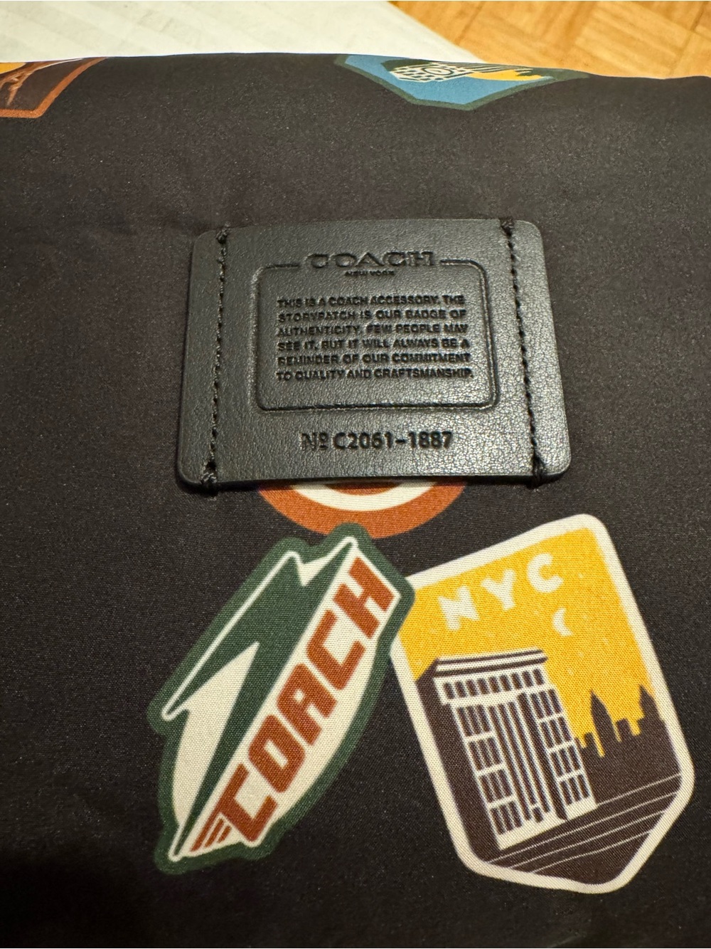Coach Black Neck Pillow with Colorful Patch Logos NEW - Picture 4 of 5
